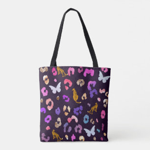 Leopard butterfly Black Tote Bag