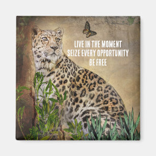 Leopard Butterfly Photo LIve in The Moment Quote Magnet