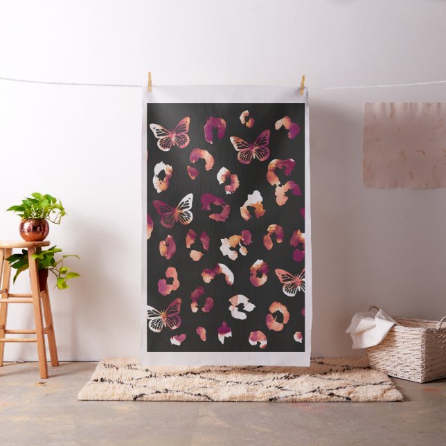 Leopard butterfly watercolor pattern fabric (In Situ)