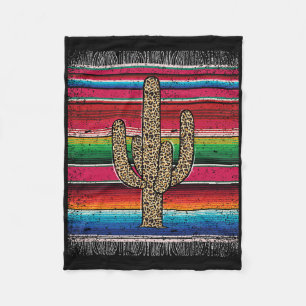 Leopard Cactus Mexican Serape Cinco De Mayo Women Fleece Blanket