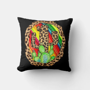 Leopard Cactus Serape Cactus print Turquoise Cushion