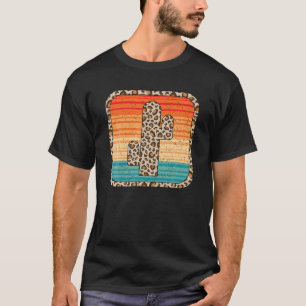 Leopard Cactus Serape Pattern Cheetah Print Retro T-Shirt
