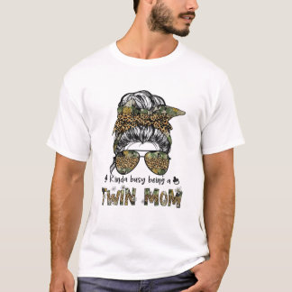 Leopard Camo Kinda Busy Being A Twin Mum Life Moth T-Shirt