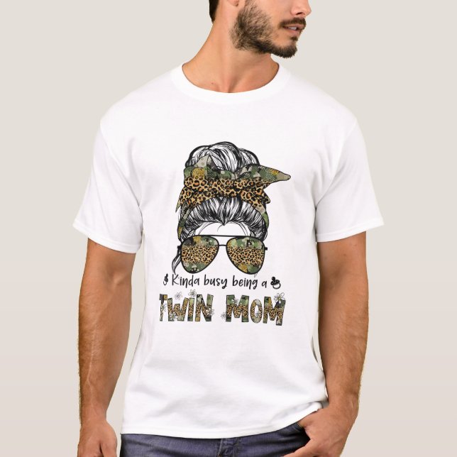 Leopard Camo Kinda Busy Being A Twin Mum Life Moth T-Shirt (Front)