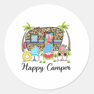 Leopard Camping Rv Gnome Camper Happy Summer Campi Classic Round Sticker