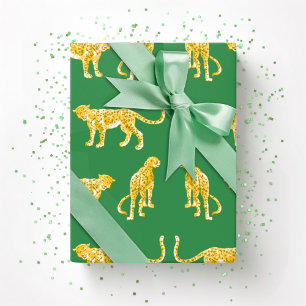 Leopard Catwalk in Green and Yellow Wrapping Paper