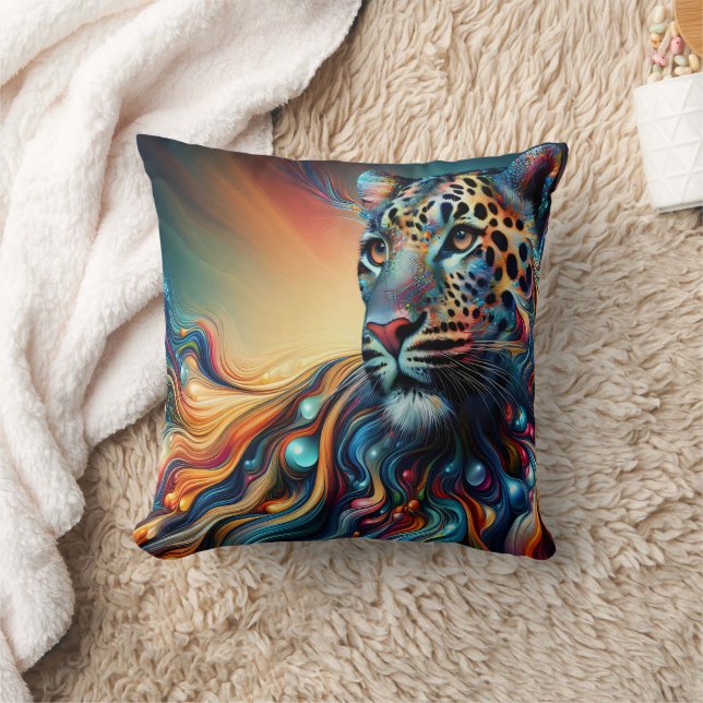 Leopard Charm: Majestic Jungle Escape Cushion (Blanket)