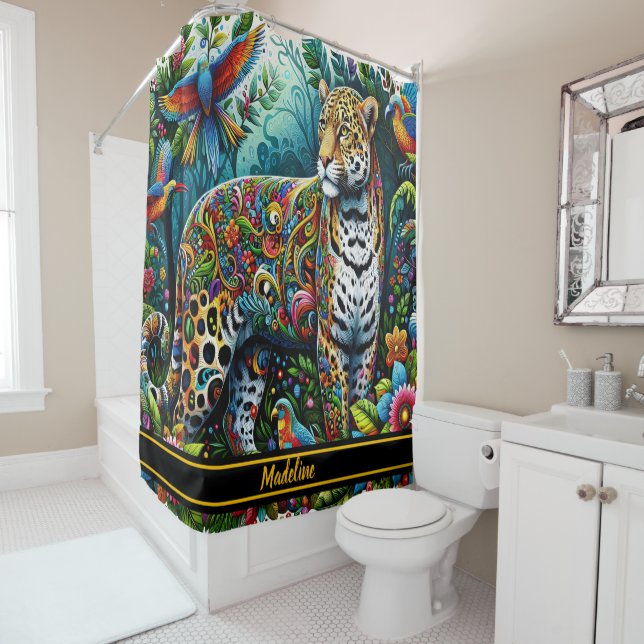 Leopard Charm: Wild Jungle Surroundings Shower Curtain (In Situ)