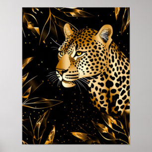 Leopard Cheetah Animal Black Gold  Poster