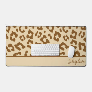 Leopard Cheetah Animal Print Custom Cursive Name Desk Mat