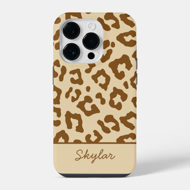 Leopard Cheetah Animal Print Custom Cursive Name iPhone Case (Back)