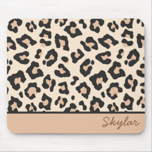 Leopard Cheetah Animal Print Custom Cursive Name Mouse Pad