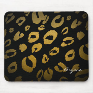 Leopard Cheetah Animal Print Gold Black Mouse Pad