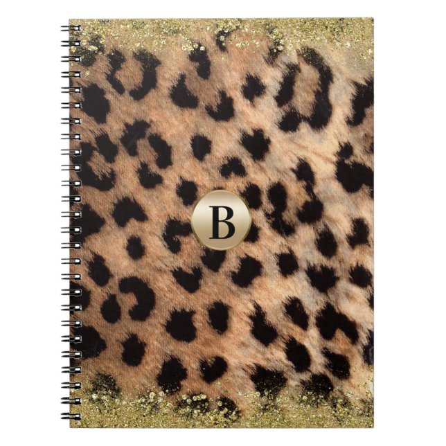 Leopard Cheetah Animal Print Gold Glitter Modern Notebook (Front)