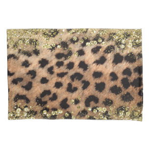 Leopard Cheetah Animal Print Gold Glitter Modern Pillowcase