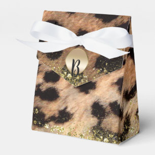 Leopard Cheetah Animal Print Gold Glitter Monogram Favour Box