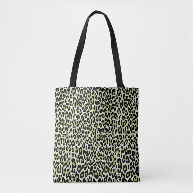 Leopard, cheetah animal print green tote bag (Front)