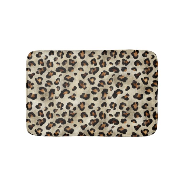 Leopard Cheetah Animal Print Pattern Beige Brown Bath Mat (Front)