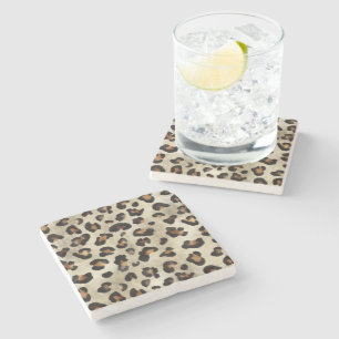 Leopard Cheetah Animal Print Pattern Beige Brown Stone Coaster