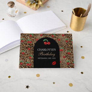 Leopard Cheetah Animal Print Red Cherry Pattern Guest Book