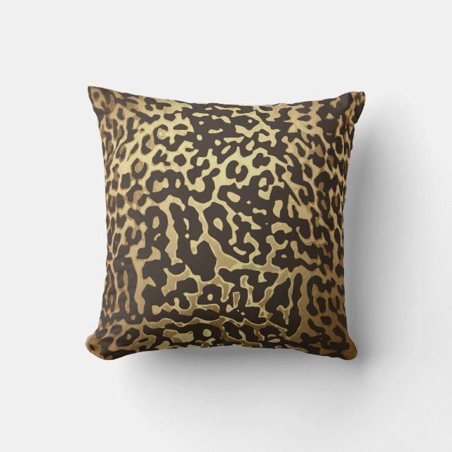 Leopard Cheetah Animal Skin Print Modern Glam Gold Cushion (Front)