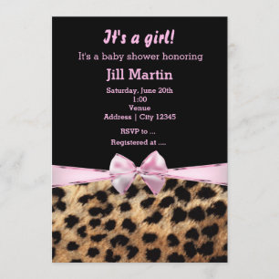 Leopard Cheetah Black Pink Bow Girls Invitation