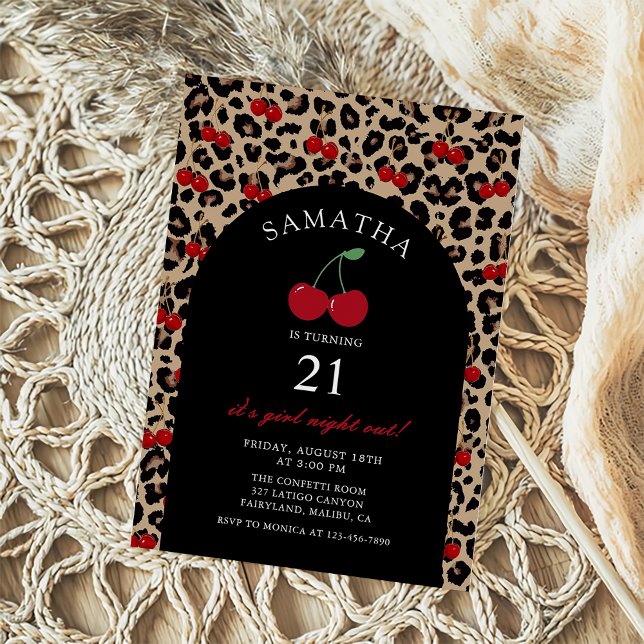 Leopard Cheetah Cherry Birthday Invitation (Creator Uploaded)