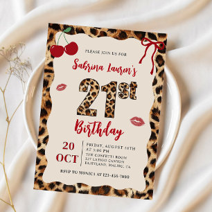 Leopard Cheetah Cherry Birthday Invitation