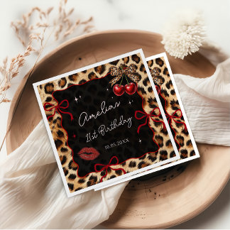 Leopard Cheetah Cherry Birthday Party Napkins