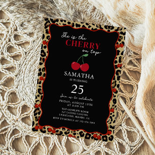 Leopard Cheetah Cherry On Top Birthday Invitation