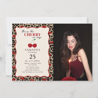 Leopard Cheetah Cherry On Top Birthday Photo Invitation