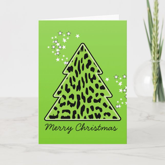 Leopard cheetah Christmas Tree Greeting Card (Front)