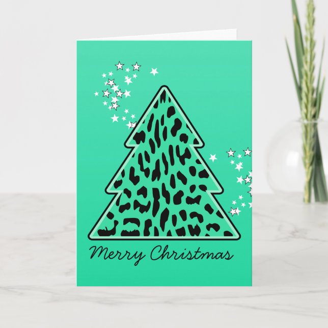 Leopard cheetah Christmas Tree Greeting Card (Front)