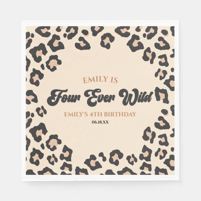 Leopard Cheetah Four Ever Wild 4th Birthday Party Napkin (Front)
