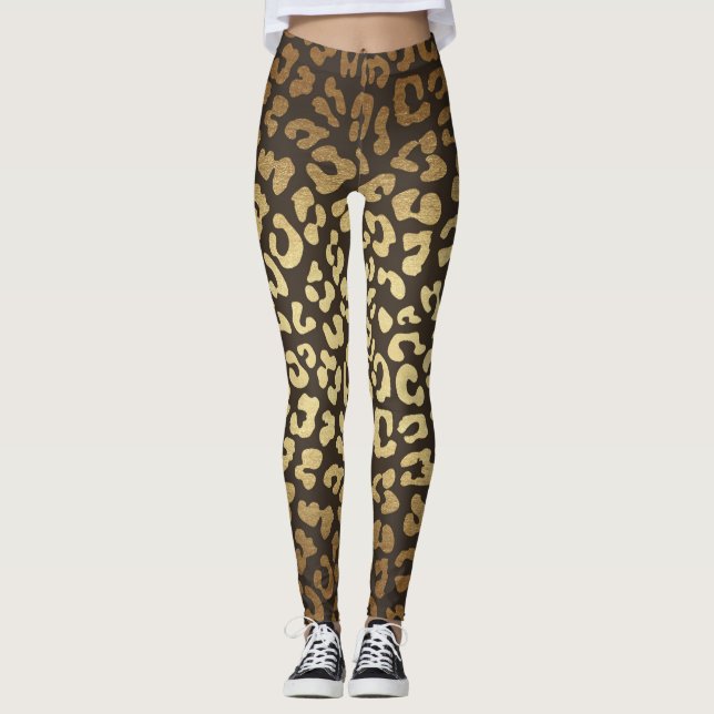 Leopard Cheetah Print Animal Skins Gold Ombre Leggings (Front)