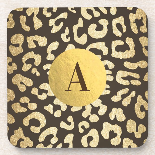 Leopard Cheetah Print Animal Skins Modern Gold Coaster (Front)