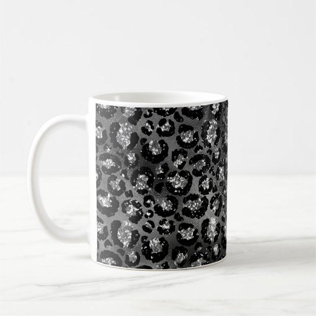 Leopard Cheetah Print Black Silver Grey Coffee Mug (Left)