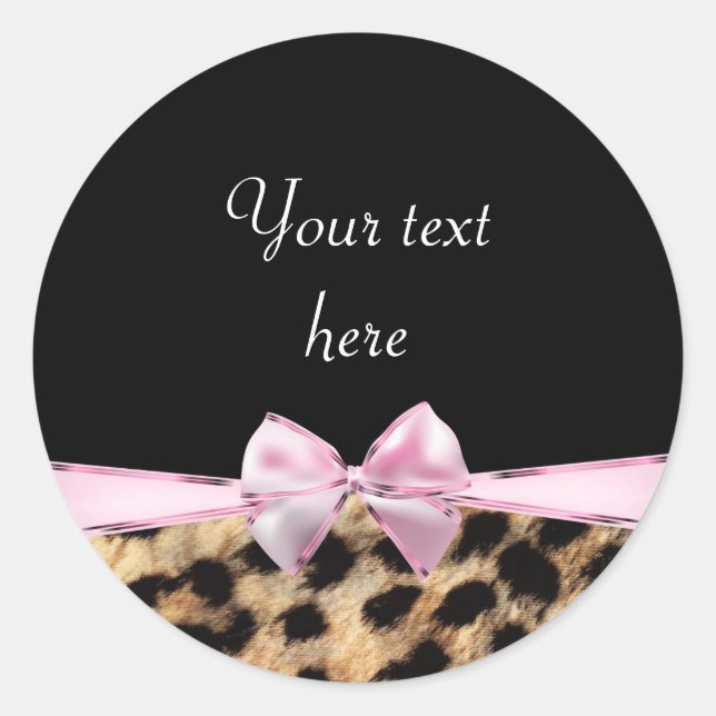 Leopard Cheetah Print Bow Birthday Animal Print Classic Round Sticker (Front)