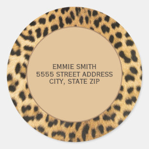 Leopard Cheetah Print Brown Black Return Address Classic Round Sticker