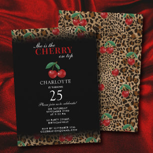 Leopard Cheetah Print Cherry On Top Birthday Invitation
