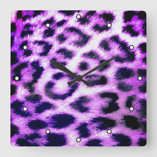 Leopard Cheetah Print Faux Fur pink with Dots Square Wall Clock