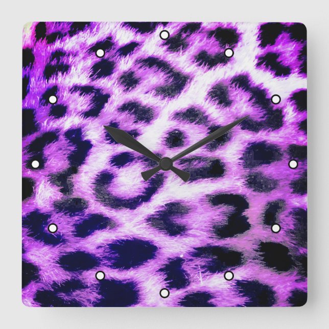 Leopard Cheetah Print Faux Fur pink with Dots Square Wall Clock (Front)