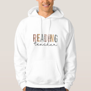 Leopard Cheetah Print Reading Teacher Funny Back T Hoodie