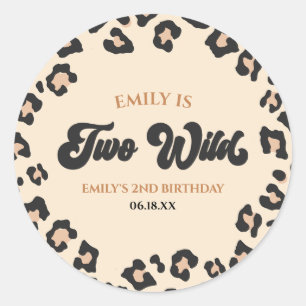 Leopard Cheetah Print Two Wild 2nd Birthday Party Classic Round Sticker