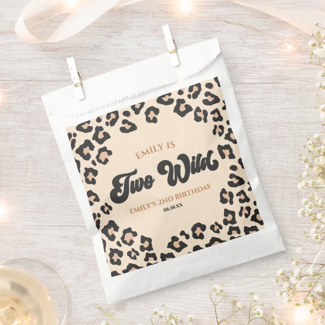 Leopard Cheetah Print Two Wild 2nd Birthday Party Favour Bag (Clipped)