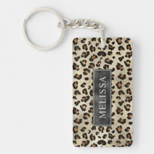 Leopard Cheetah Print With Black Faux Foil And Nam Key Ring