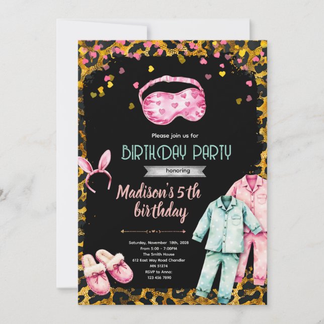 Leopard cheetah slumber Birthday Invitation (Front)