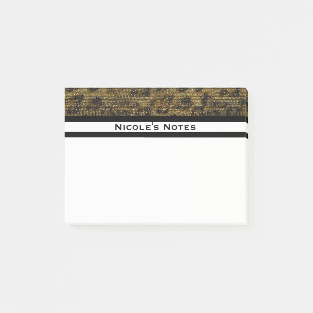 Leopard Cheetah Sparkle Glam Trendy Personalised Post-it Notes (Front)