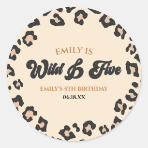 Leopard Cheetah Wild and Five 5th Birthday Party Classic Round Sticker