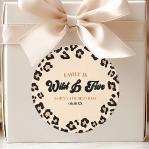 Leopard Cheetah Wild and Five 5th Birthday Party Classic Round Sticker